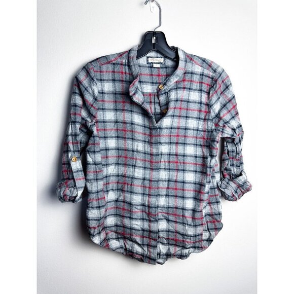 Ethereal Split Open Back Flannel Plaid Button Down Womens Gray Small - Picture 1 of 9